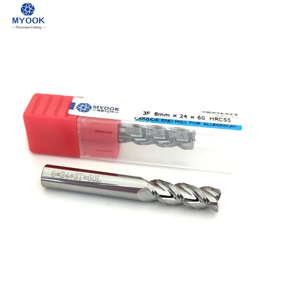 Carbide End Mill for Aluminium 3f 8mm× 8× 24× 60 HRC55 Mk10 for Aluminum Machining Carbide End Mill